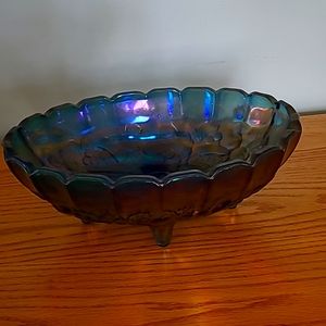 Carnaval glass blue fruit oval bowl